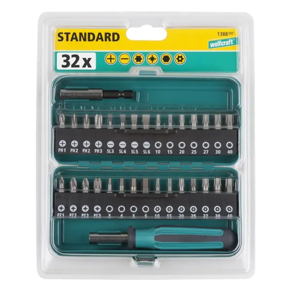 WOLFCRAFT kutija s bit nastavcima, prorez / križni prorez (PH/PZ) / TORX® (T) / TORX® s provrtom / unutarnji šesterostrani, 32-dij.