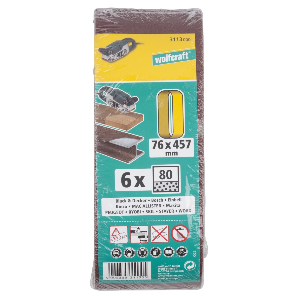 WOLFCRAFT brusne trake od platna 76 x 457 mm